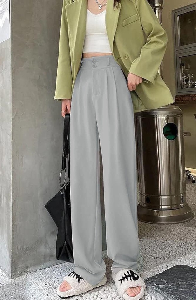 CBGELRT 2023 Spring Summer Korean Fashion Wide Leg Pants for Women Elastic  Waist Cotton Line Loose Casual Pants Cropped Pockets Trousers 