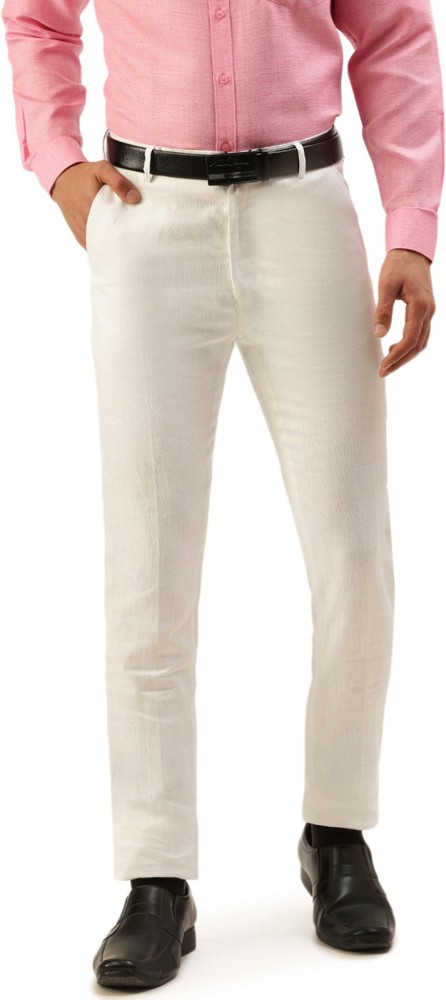 Mens Natural Herringbone Tailored Fit Linen Trousers  1913 Collection   Hawes and Curtis