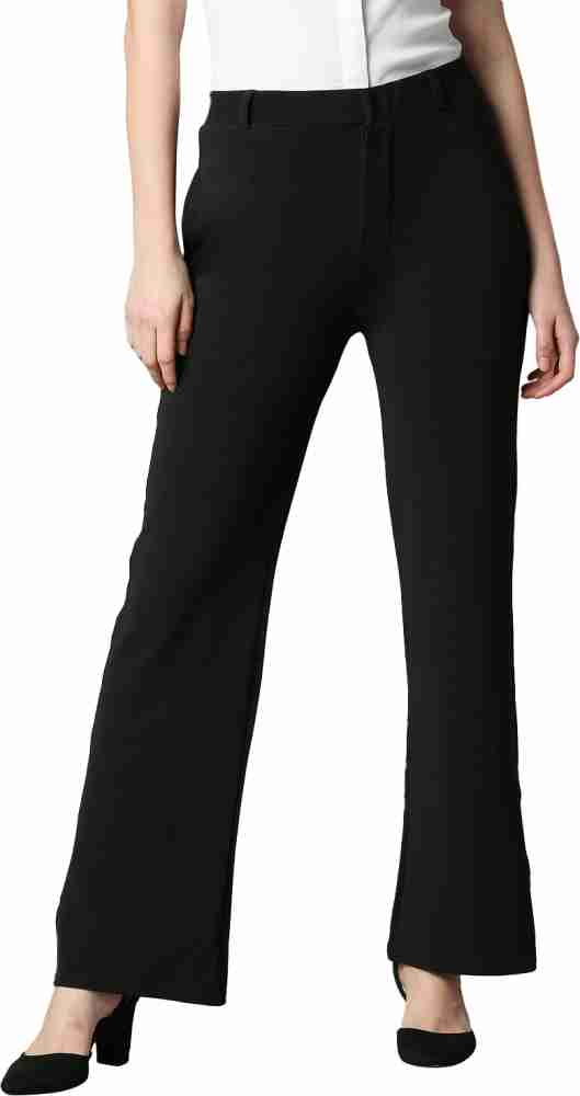 Smarty Pants women's cotton lycra bell bottom black formal trouser