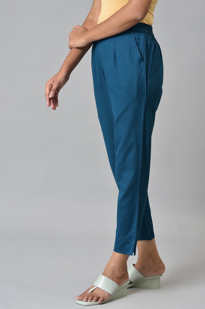 Buy Green Cotton Flax Women Trousers Online - Aurelia