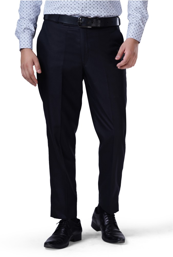 Buy Van Heusen Black Regular Fit Pleated Mid Rise Trousers for Men Online   Tata CLiQ