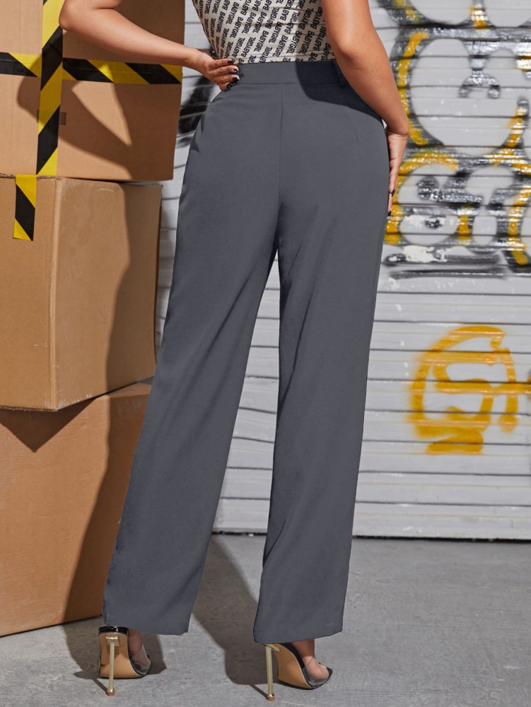 Women Grey Regular Fit Solid Casual Trousers