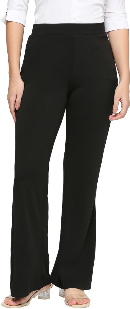 Smarty Pants women's cotton lycra bell bottom black formal trouser