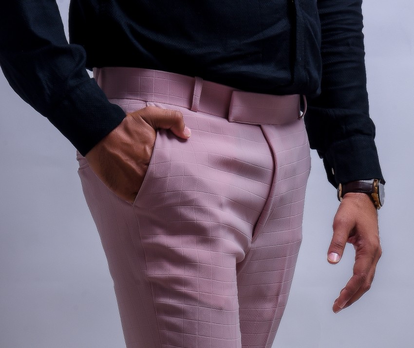 Stylish Oyster Pink  Black Border Pattern Trousers For Men