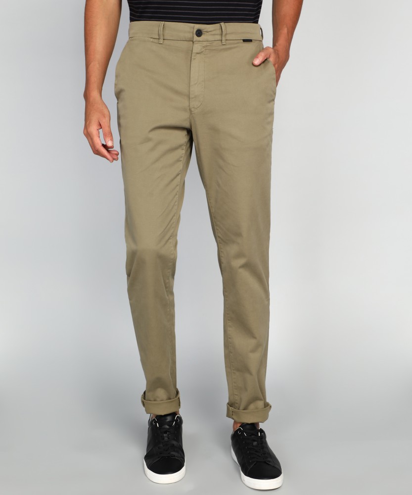 Louis Philippe Jeans Green Cotton Slim Fit Trousers