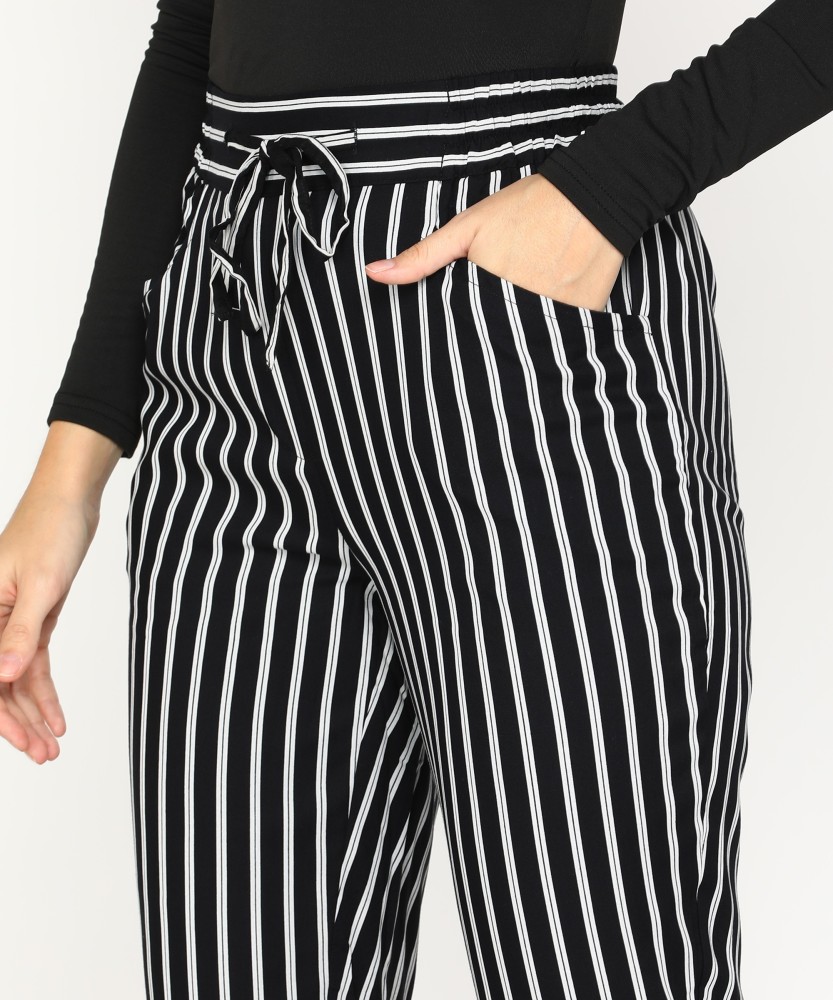 Buy Sera White  Grey Striped Pants for Women Online  Tata CLiQ