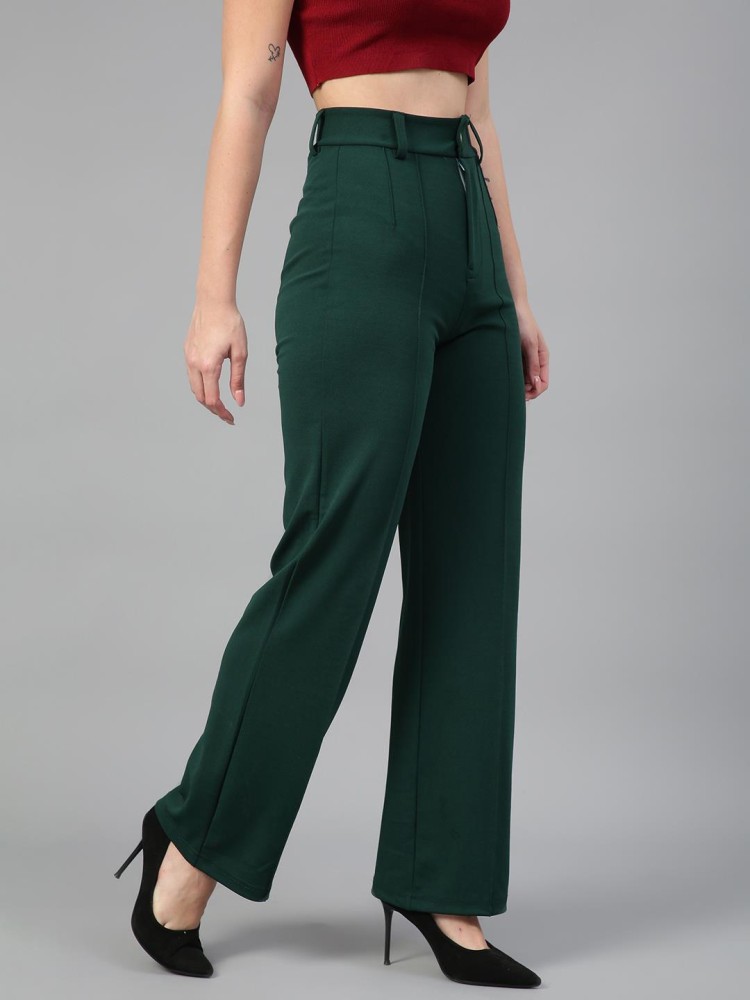Buy Women Emerald Green Front Zip Detail Pants Online at Sassafras