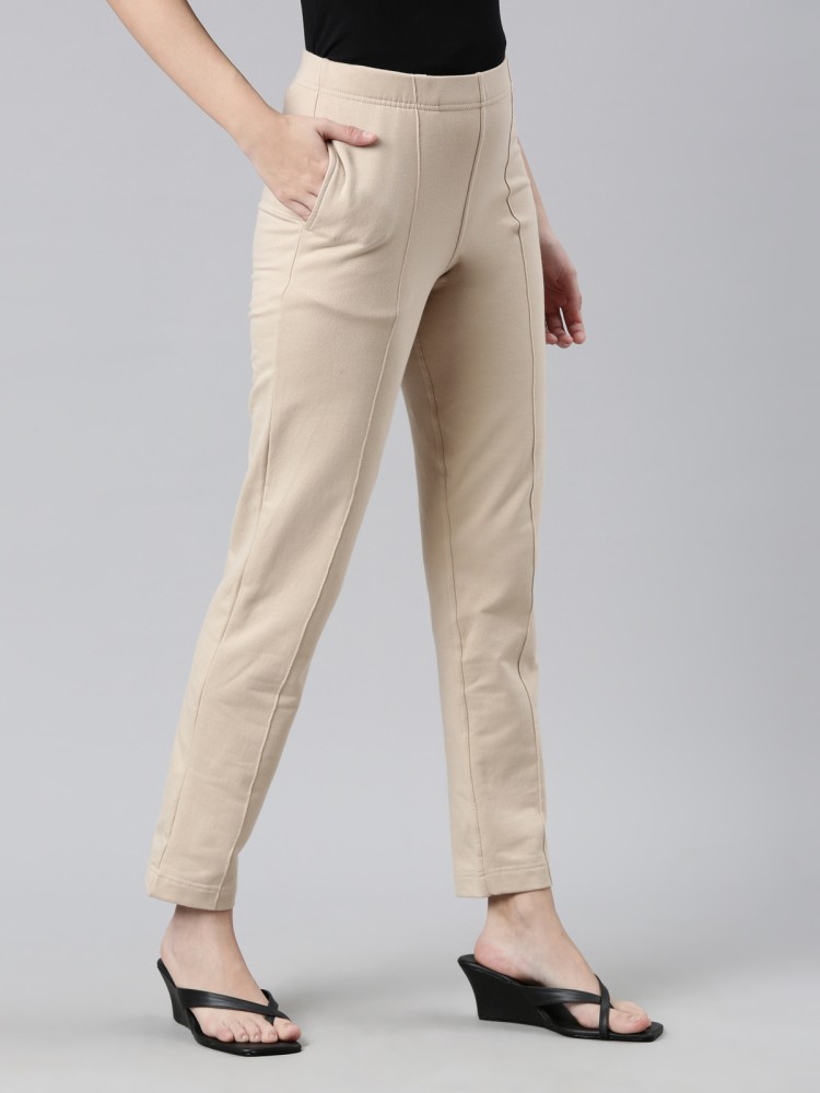 GO COLORS Womens Tapered Fit Cotton Cotton Pants (Wheat_M) Beige