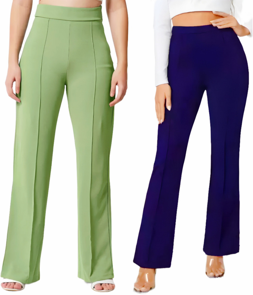 ApexDragon Flared Women Light Green Blue Trousers Buy