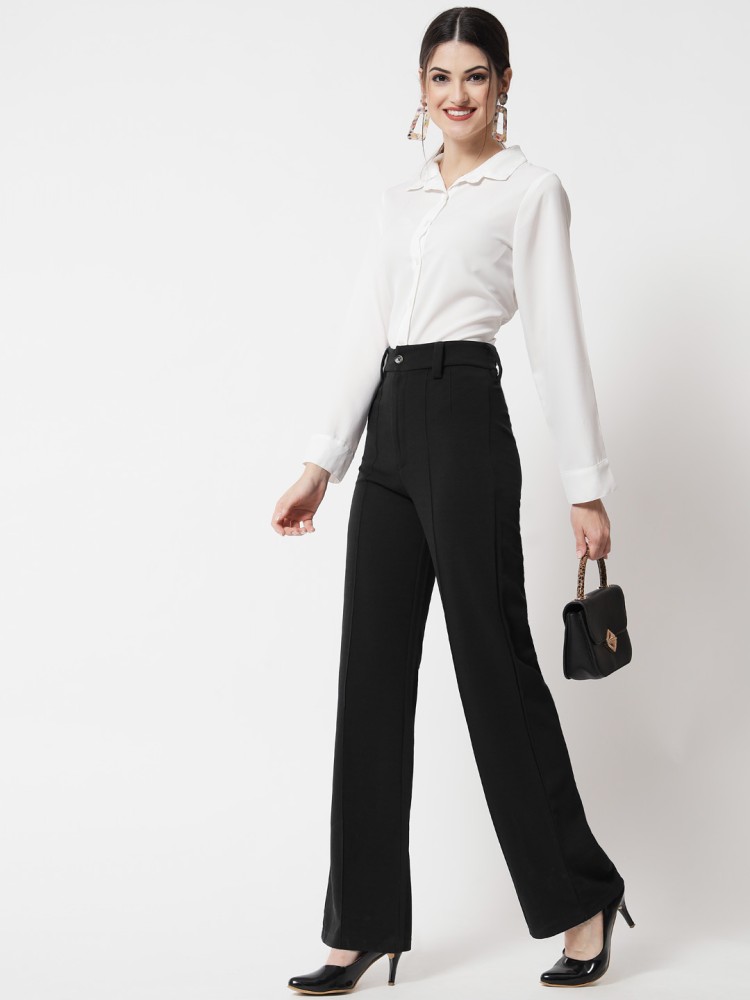 FUBACK Regular Fit Women Black Trousers - Buy FUBACK Regular Fit