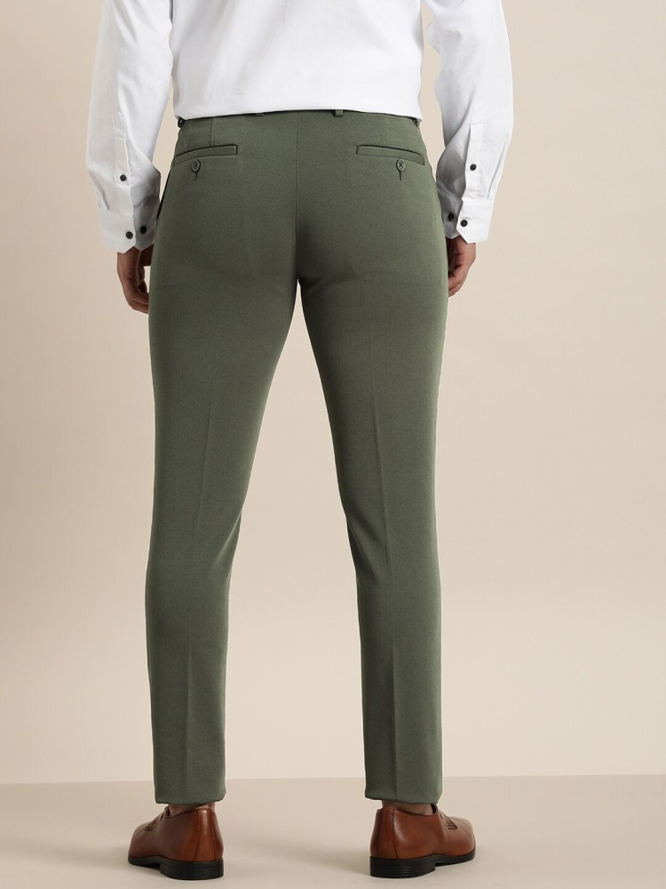 INVICTUS Men Grey Slim Fit Self Design Cigarette Trousers