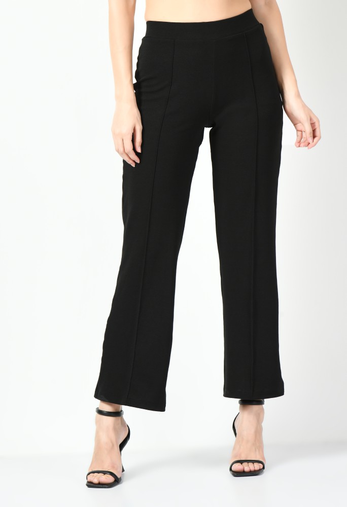 SHOWOFF Trousers and Pants  Buy SHOWOFF Womens Flatfront Striped Black  Regular Fit Polyester Trousers Online  Nykaa Fashion