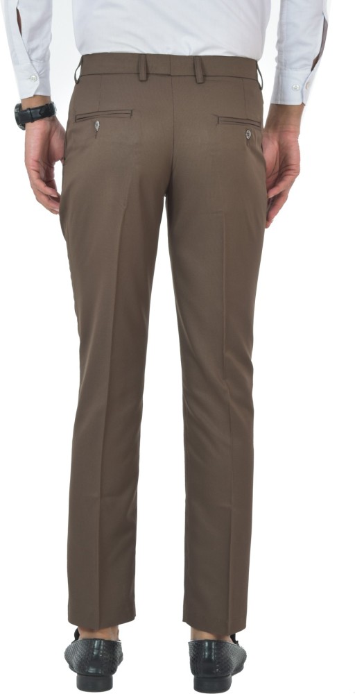 Mens Brown Linen Tailored Suit Pants