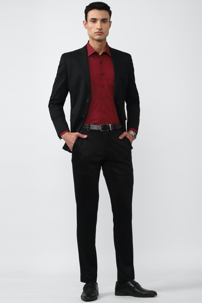 Black coat pant outlet with red shirt