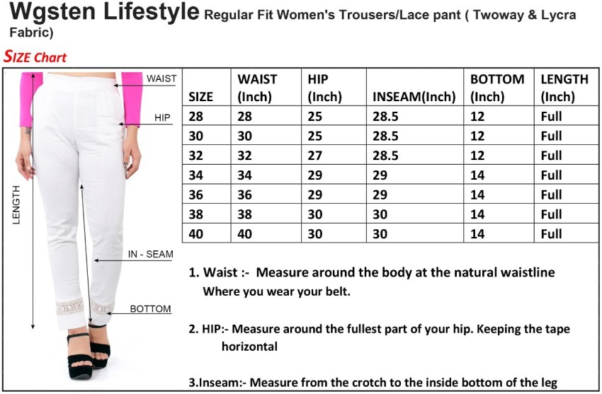 Buy WGSTEN LIFESTYLE Women's Regular Fit Trouser Pants, Women/Girl's Lycra  Flex Bottom Wear for Kurtis & Kurtas