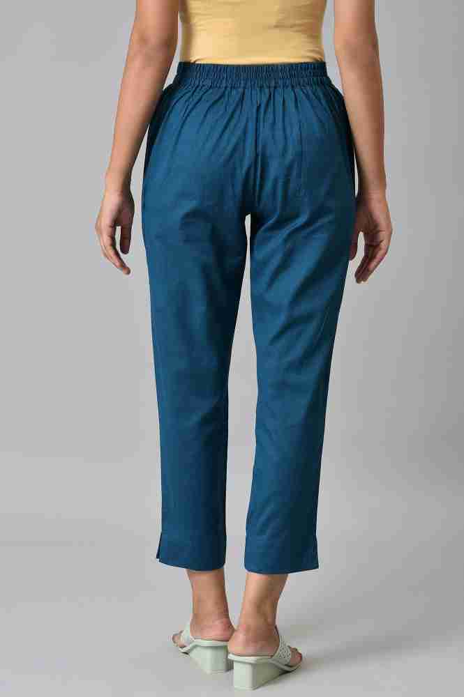 Buy Green Cotton Flax Women Trousers Online - Aurelia