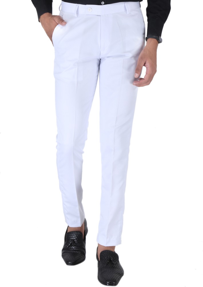 Bright White PlainSolid Premium Cotton Pant For Men