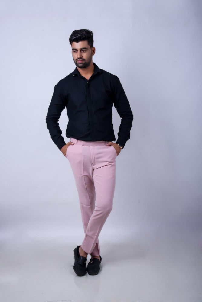 Think Lavish Slim Fit Men Pink Trousers - Buy Think Lavish Slim