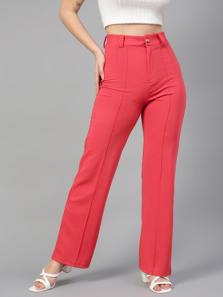 Red High Waisted Straight Leg Pants