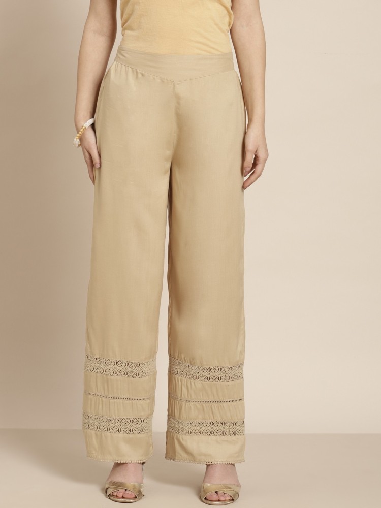 Juniper Women Gold Cotton Lycra Solid Slim Fit Pants