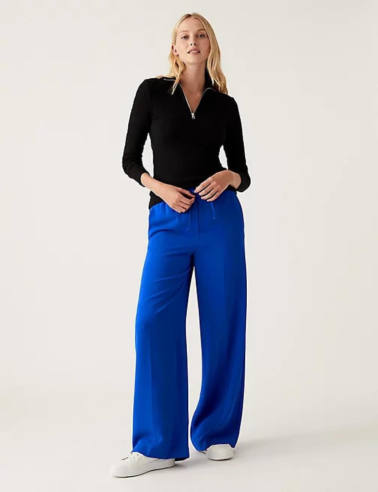 Buy Navy Blue Trousers & Pants for Women by Marks & Spencer Online