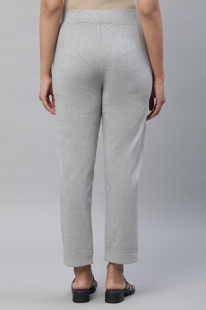 Buy Blue Cotton Lycra Pintuck Trousers Online - Aurelia