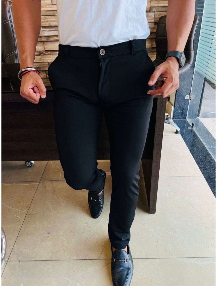 Black Lycra stretchable Trousers Pant for Men Black  bliwin