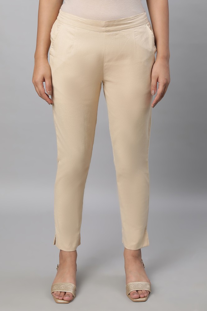 Buy Varanga Women Beige Straight Fit Solid Cigarette Trousers  Trousers  for Women 2397635  Myntra
