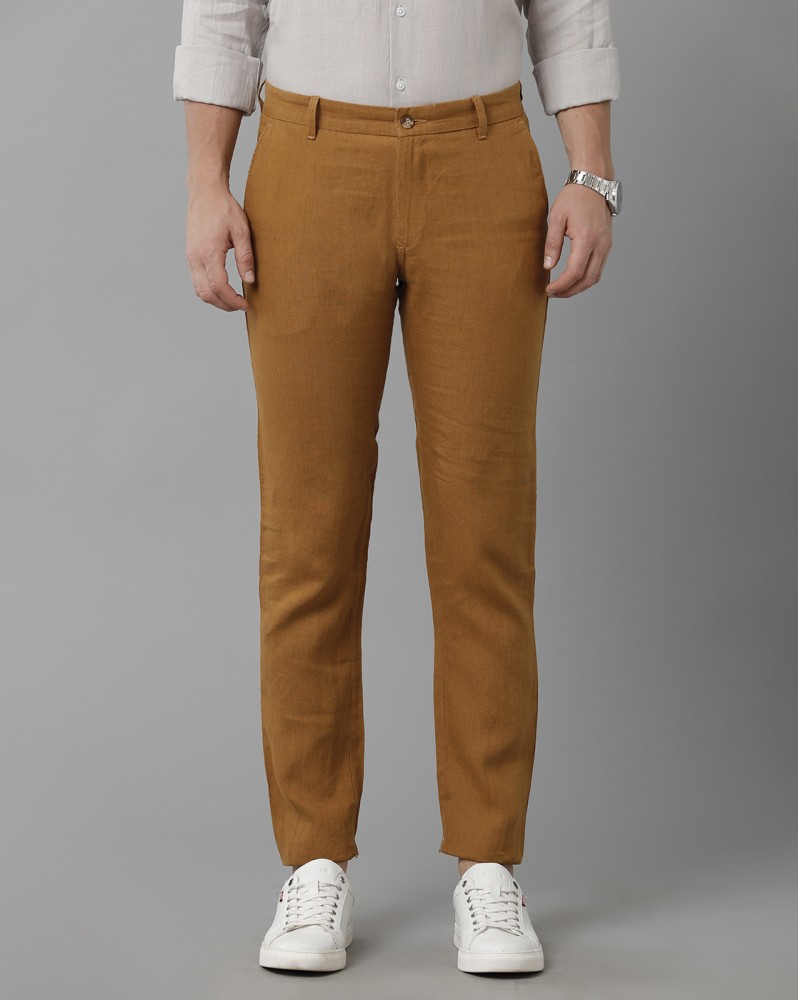 Linen Club Regular Fit Men Brown Trousers - Buy Linen Club Regular