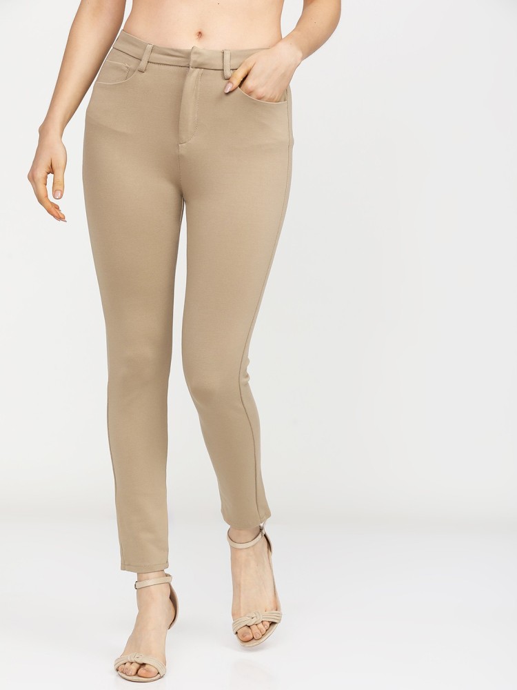 Tokyo Talkies Slim Fit Women Beige Trousers - Buy Tokyo Talkies Slim Fit  Women Beige Trousers Online at Best Prices in India