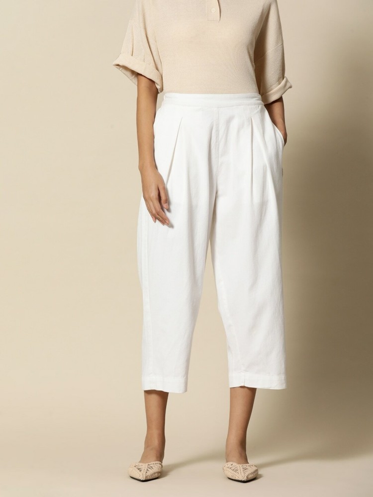 Wide twill trousers  White  Ladies  HM IN