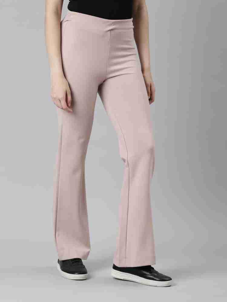 GO COLORS Women Solid Baby Pink Ponte Wide Leg Pants