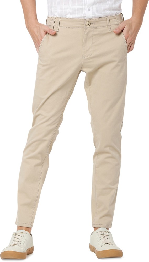 Buy MUFTI Solid Cotton Slim Fit Mens Casual Trousers Beige Size28 at  Amazonin