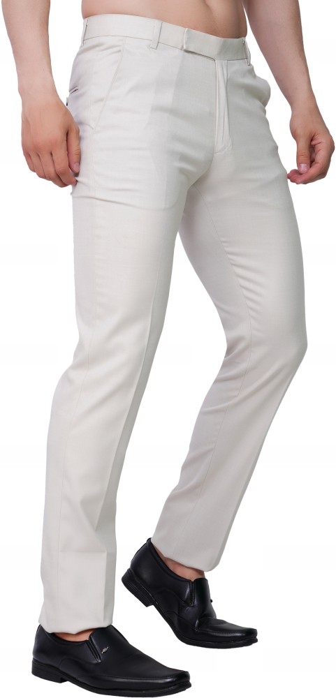 Buy VDOT Off White Textured Cotton Blend Regular Fit Mens Trousers |  Shoppers Stop