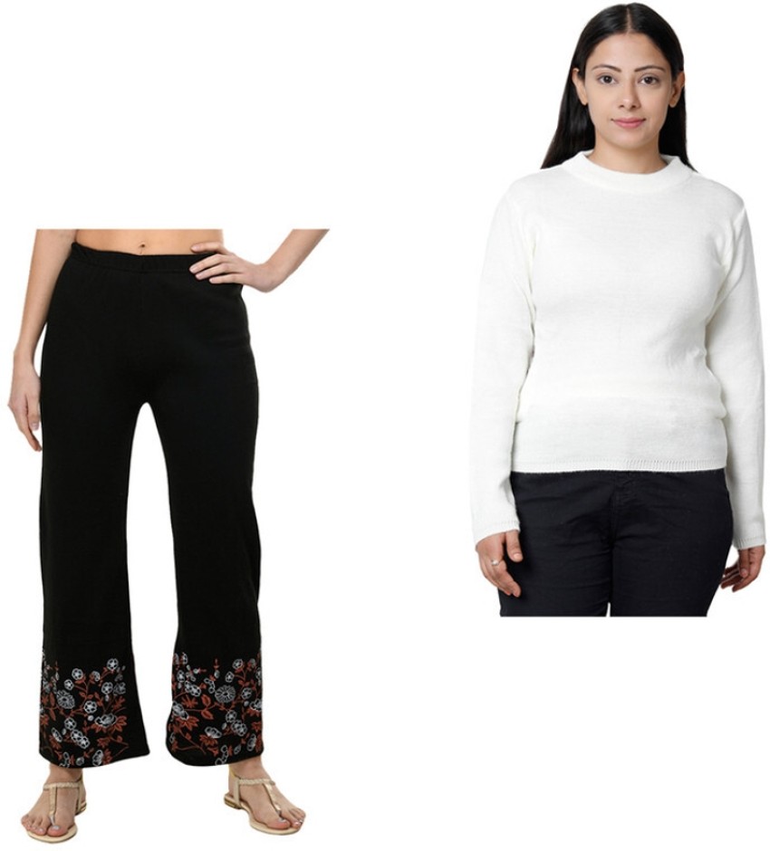 Buy Grey & White Trousers & Pants for Girls by INDIWEAVES Online
