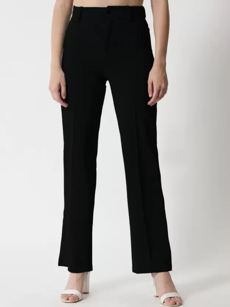 CLOTHINK India Regular Fit Women Black Trousers - Buy CLOTHINK India  Regular Fit Women Black Trousers Online at Best Prices in India