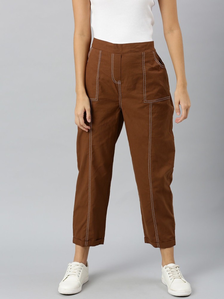 ladies brown bootcut trousers