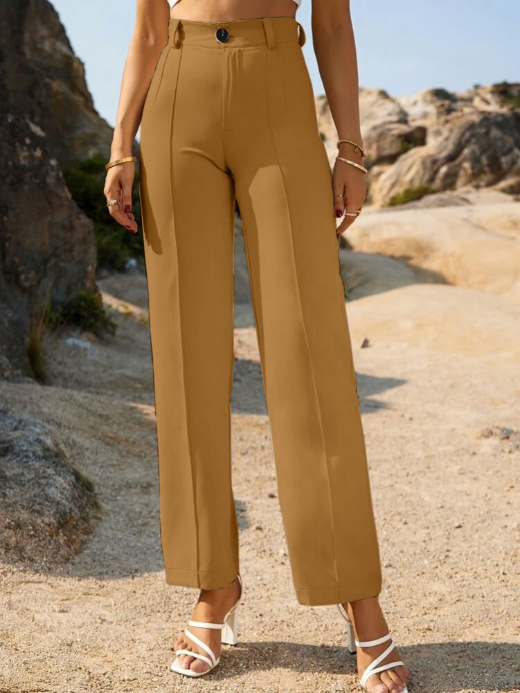 Womens Camel Brown Coloured Cotton Lycra Stretchable Trouser Pant   Rajnandini  3366673