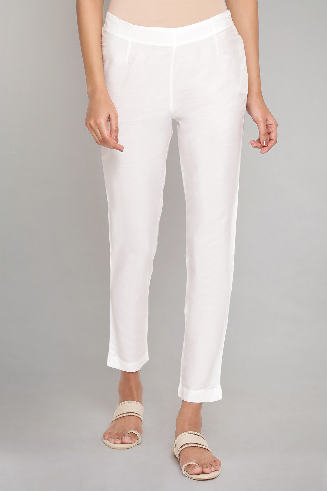 White slim fit trousers womens discount
