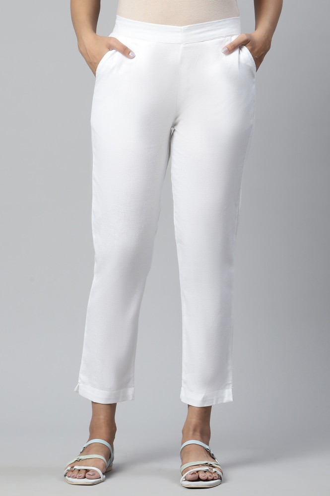 Buy AURELIA Off White Womens White Solid Pants | Shoppers Stop