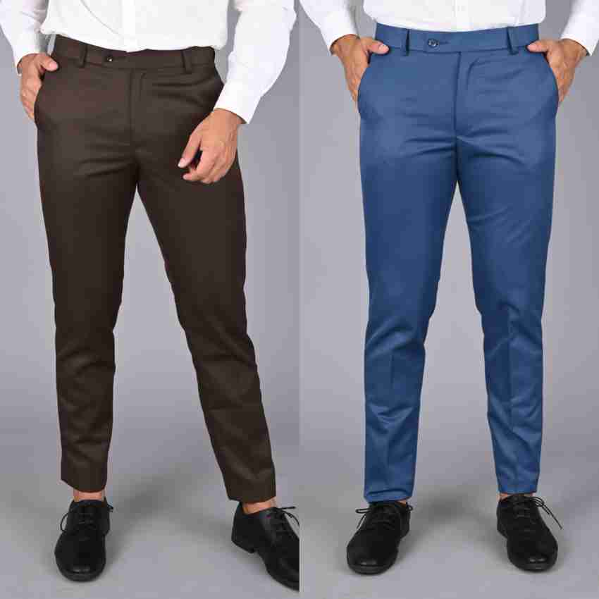 MANCREW Men's Solid Navy Blue Trousers