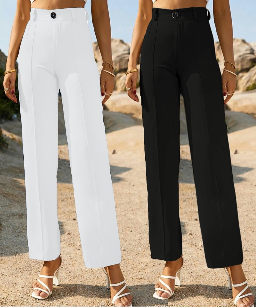 Spangel Fashion Regular Fit Women Black, White Trousers - Buy Spangel  Fashion Regular Fit Women Black, White Trousers Online at Best Prices in  India
