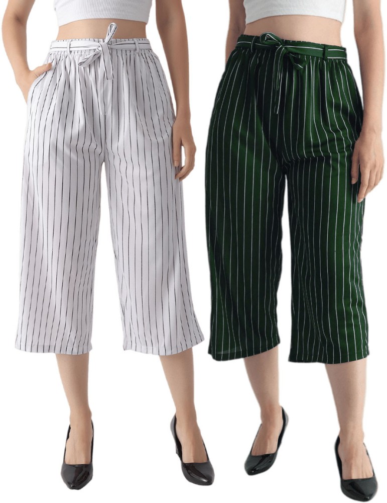 Buy Yezi Regular Fit Women Green, White Trousers Online at Best