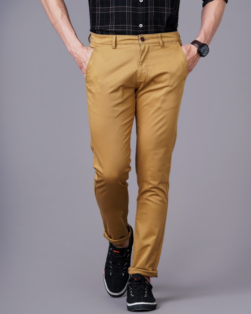 Plain Men Camel Color Polyester Formal Trouser Slim Fit
