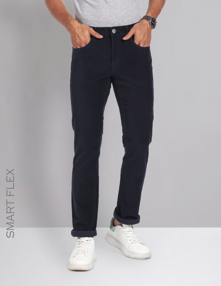 AD by Arvind Slim Fit Men Blue Trousers - Buy AD by Arvind Slim