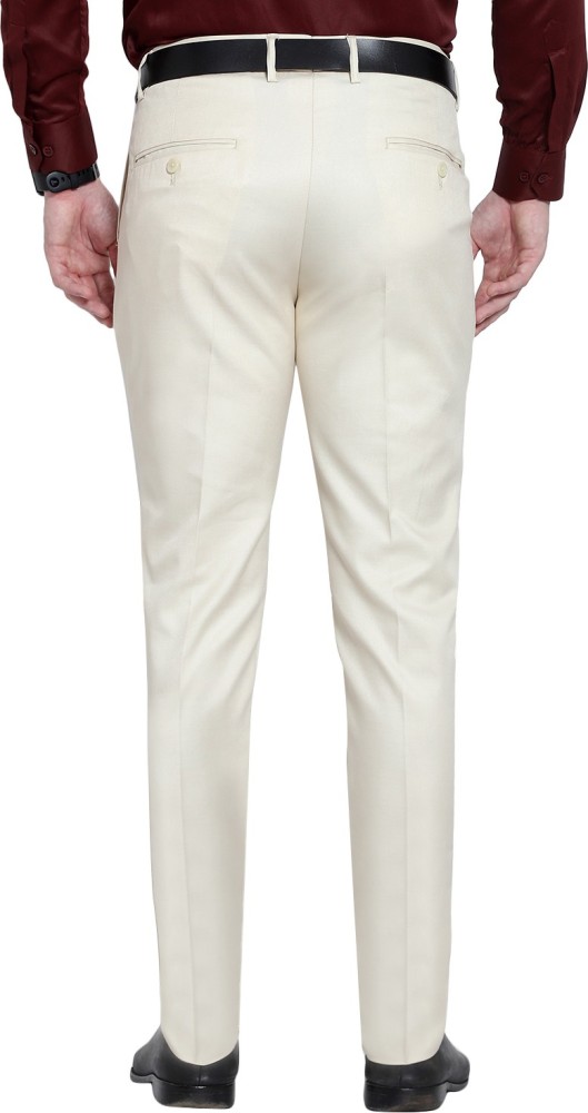 Buy NineX Mens Regular Fit Paper Cotton Formal Trousers 28 OffWhite at  Amazonin