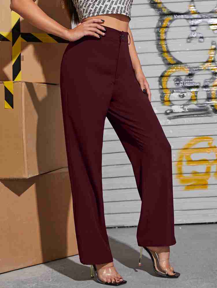 Buy Women Maroon Regular Fit Solid Casual Trousers Online - 812063