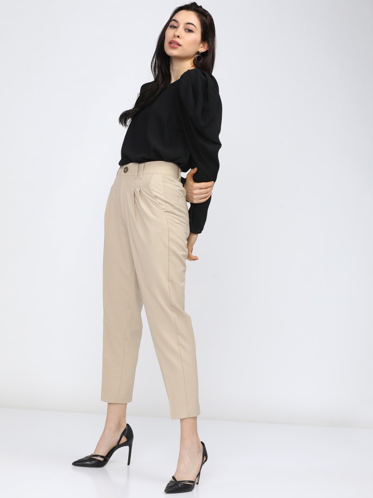 Buy HM Women Beige LinenBlend Paper Bag Trousers online  Looksgudin