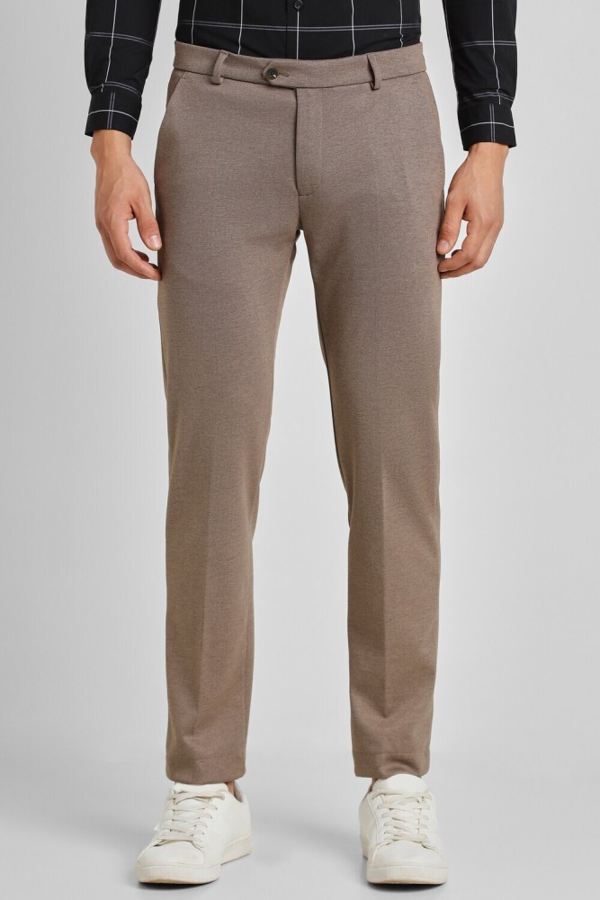 Plain Light Brown Men Poly Cotton Formal Trouser Regular Fit