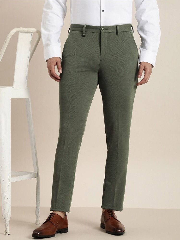 INVICTUS Men Grey Slim Fit Self Design Cigarette Trousers